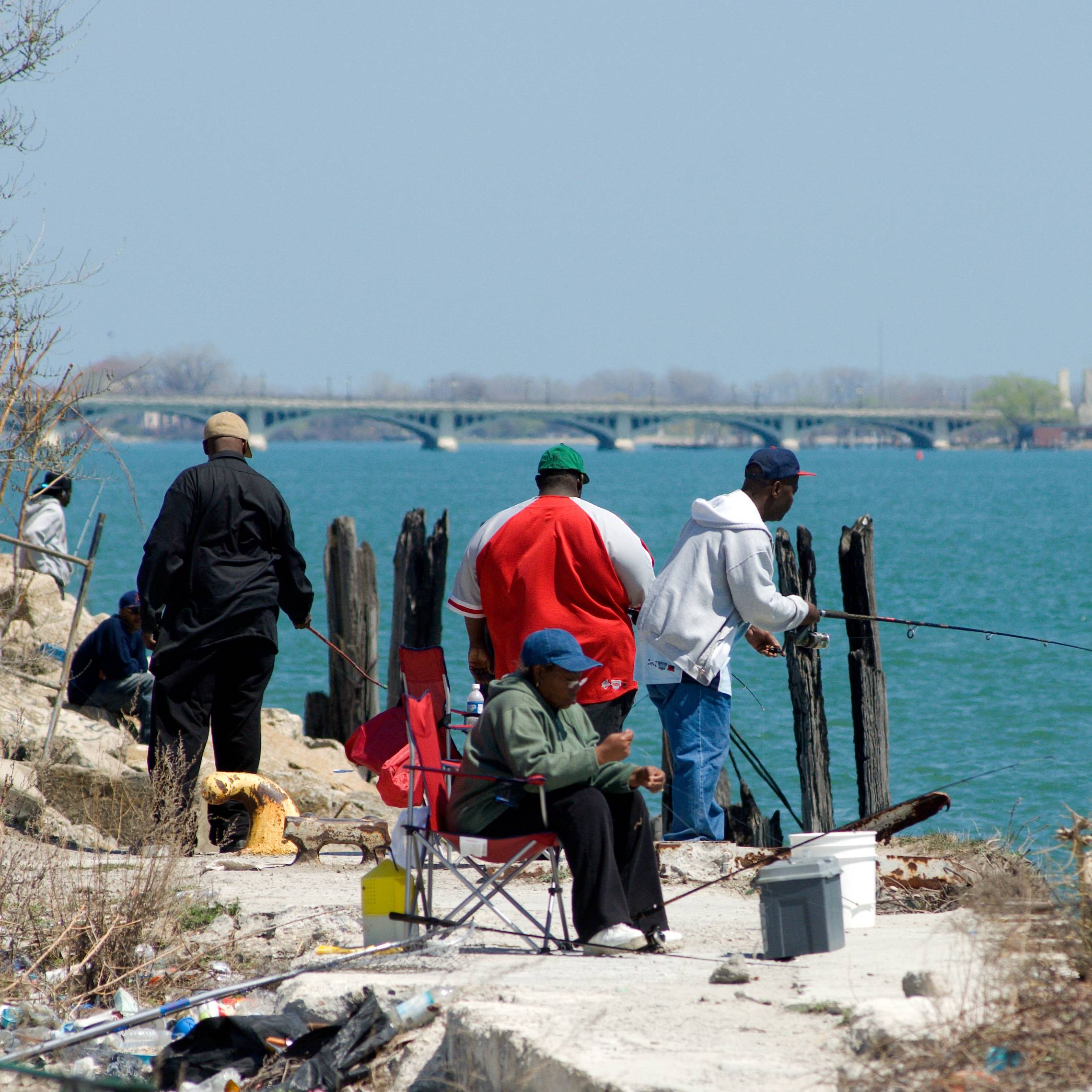 People fishing in Detroit.