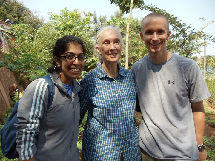 Three people smiling