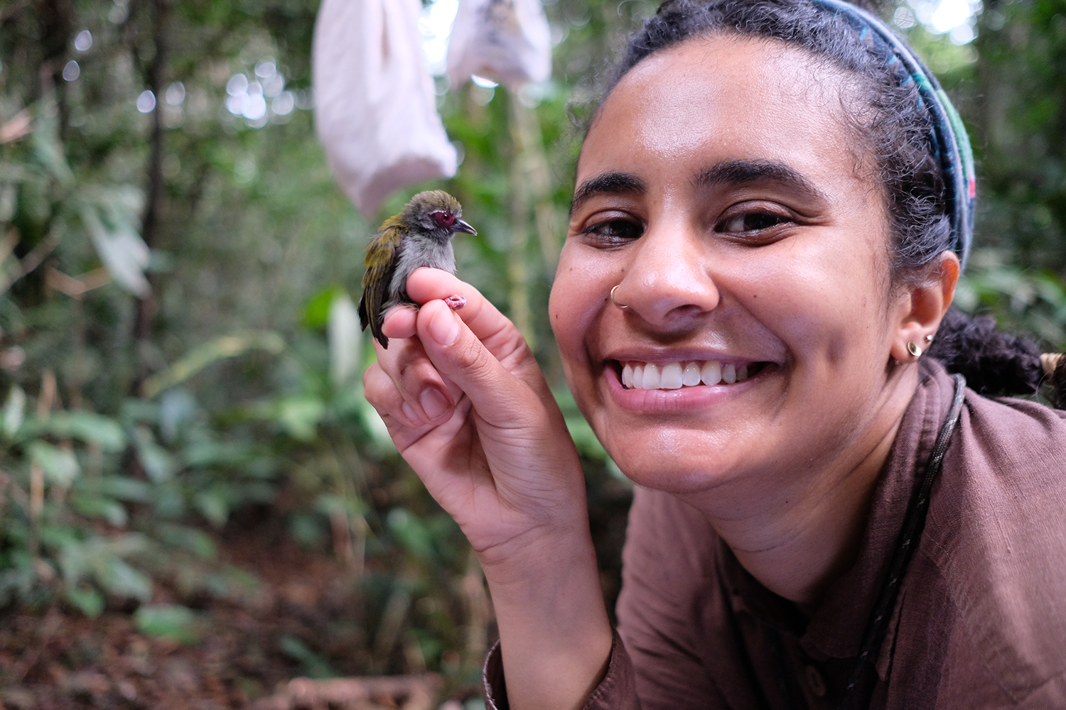 Bruna Amaral holding an African piculet.
